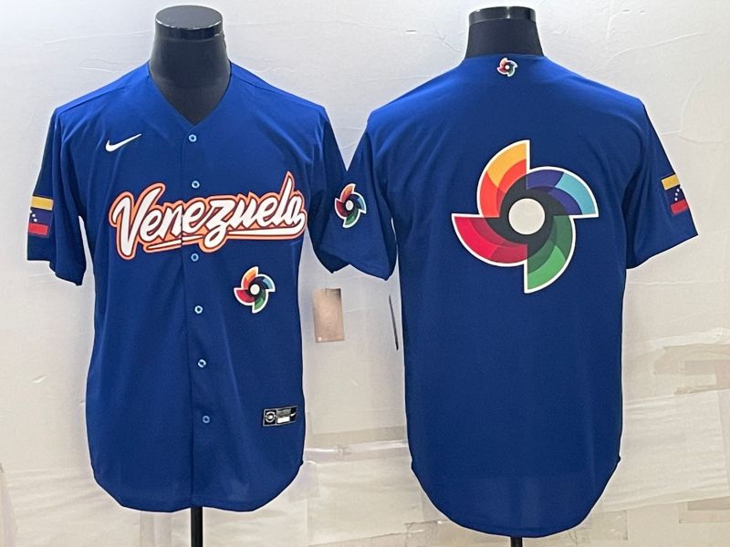 Men 2023 World Cub Venezuela Blank Blue Nike MLB Jersey7->more jerseys->MLB Jersey